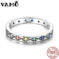 VAMO 925 Sterling Silver CZ Zircon Rings Colorful Stone Woman Rings Sparkling Wedding Ring Grils Anniversary Gift Jewelry 2