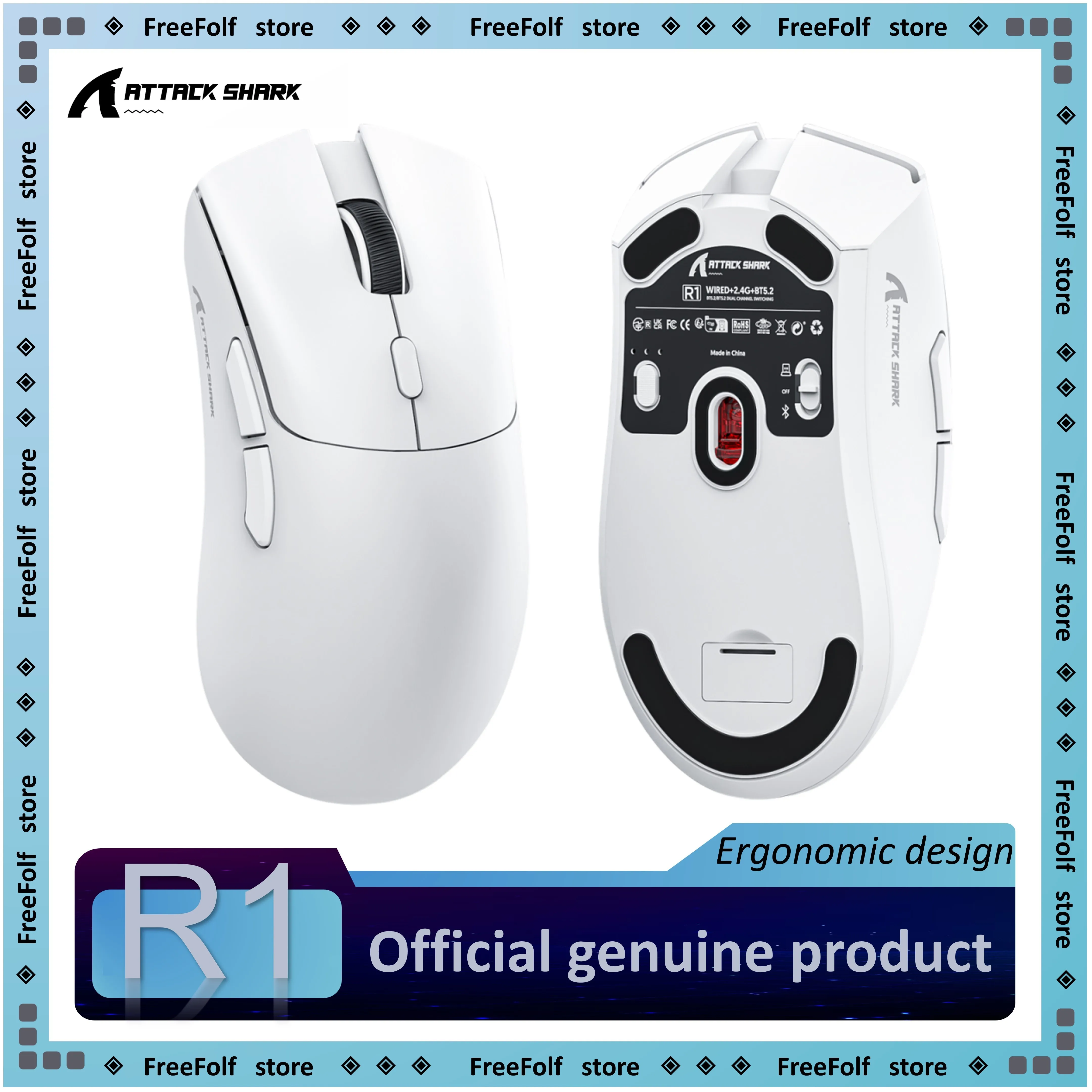 Gaming Mouse Attack Shark R1 Cost-Effective Lightweight Ergonomic Adjustable DPI Wireless/Wired Dual Modes Precise