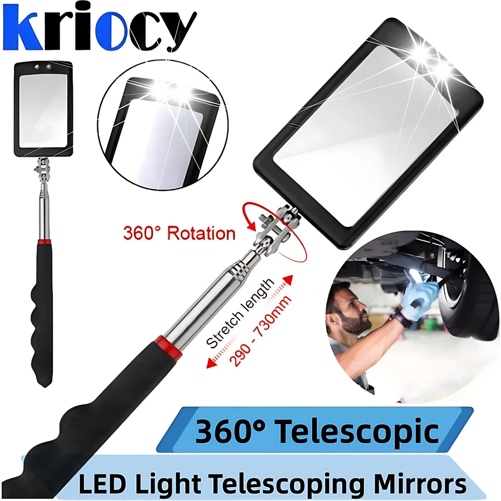 360 Retractable Telescopic Inspection Detection Lens Round Mirror Silver Pocket Clip New Car Tools Extend 7-1/4" To 30" DIY TOOL 1
