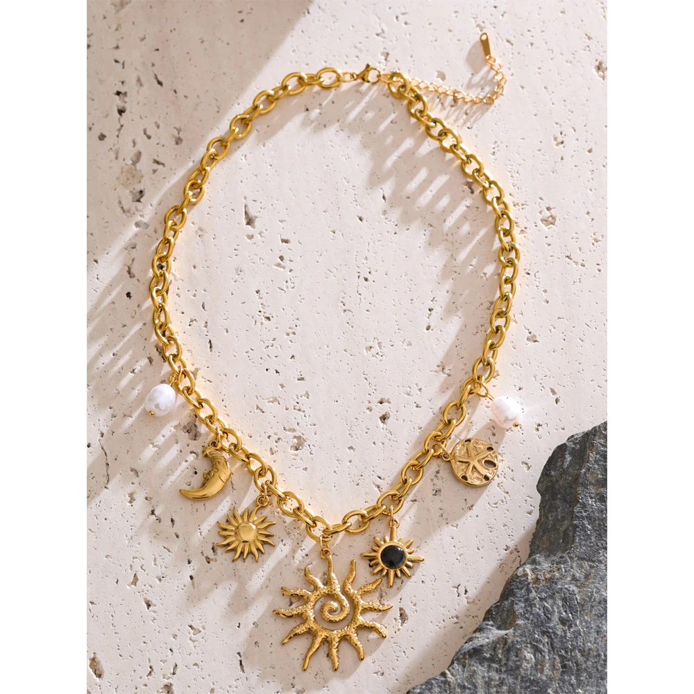 Yhpup Starfish Pendant Necklace Stainless Steel Golden Chain