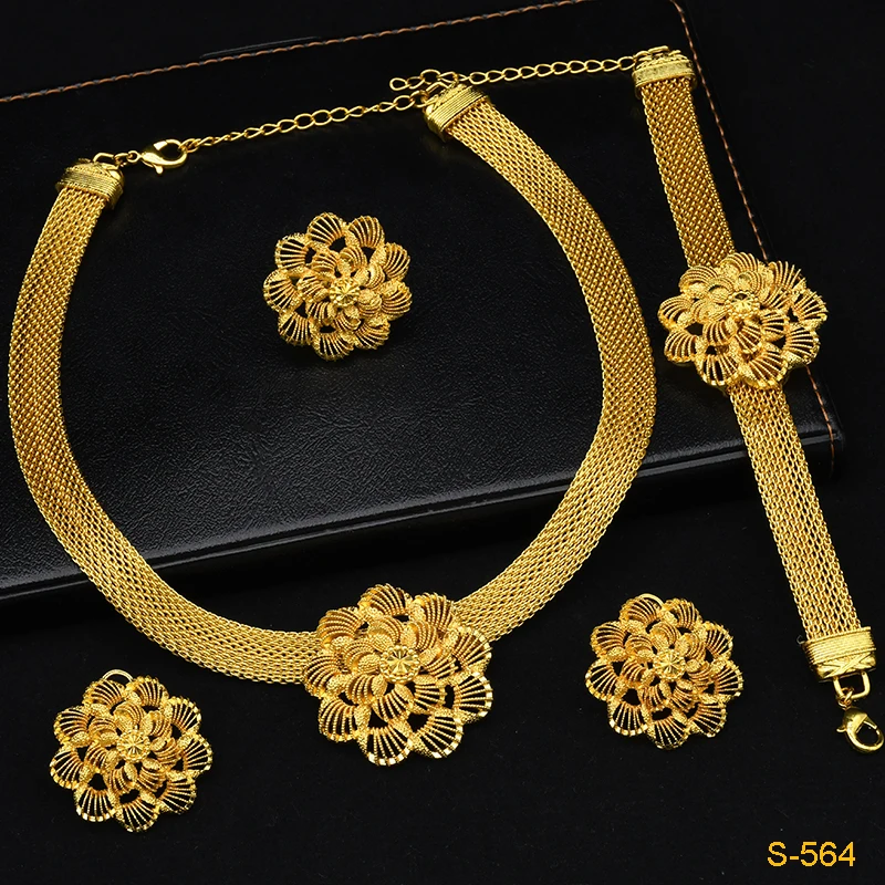 Indian Luxury Necklace Jewelry Sets For Women Dubai Gold Color