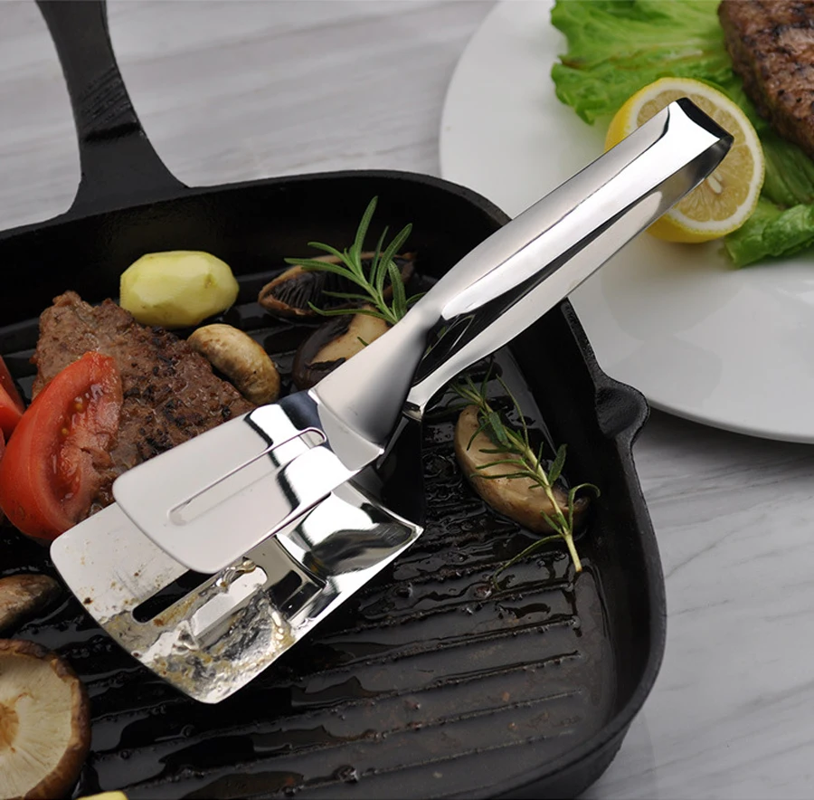 Cooking Tongs Stainless Steel Frying Shovel Clip Multifunctional Steak BBQ Tongs Frying Fish Spatula Clip Household Kitchen Tool Bread