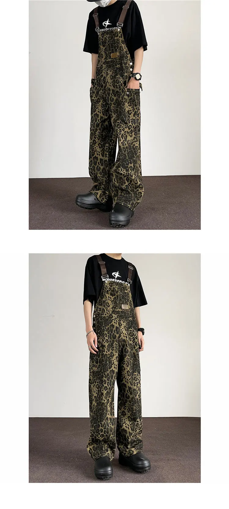 Description Picture 3 of itemSpring Autumn Leopard Printed Overalls Fashion Couple Hip Hop Loose Casual Wide Leg Straight Floor-Mopping Pants Male Clothes
