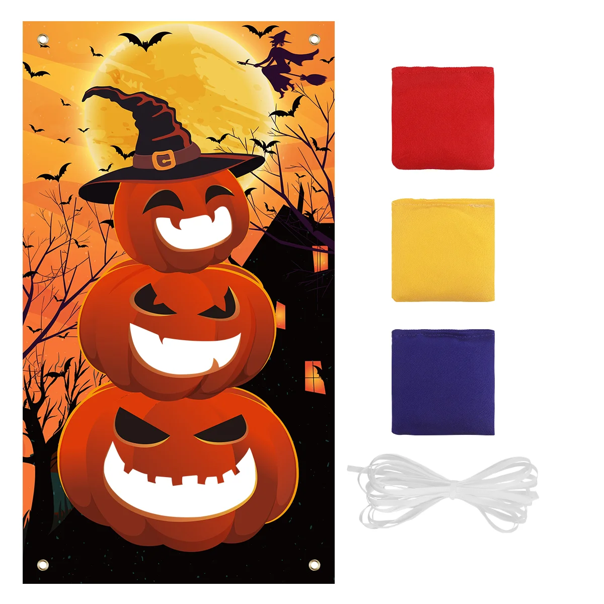 

Halloween Pumpkin Bean Bag Toss Game Party Decorations Favors Outdoor Throwing Banner with Bags