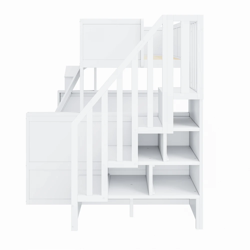 90x200cm Kinder-Etagenbett, Kinderbett mit Sicherheitsleiter, Schubladen und Fenstern; Oberbett 90*200cm, Unterbett 140*200cm, ohne Matratze – Detail 11