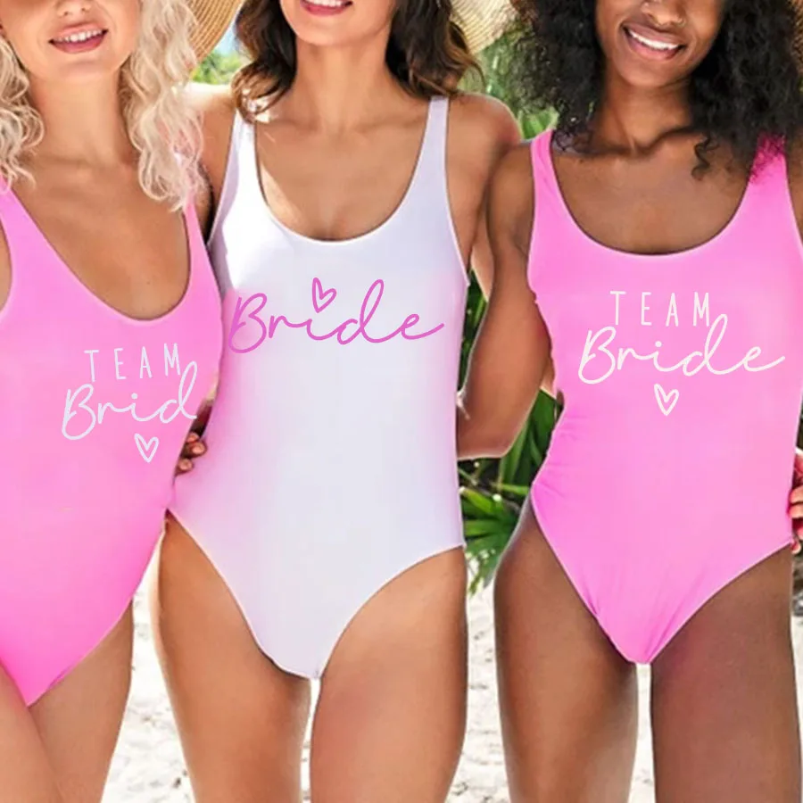 S 3XL maillot de bain une piece femme equipe mariee maillots de bain d ete coupe haute bas du dos bain imbibe enterrement de vie de garcon natation vetements de plage