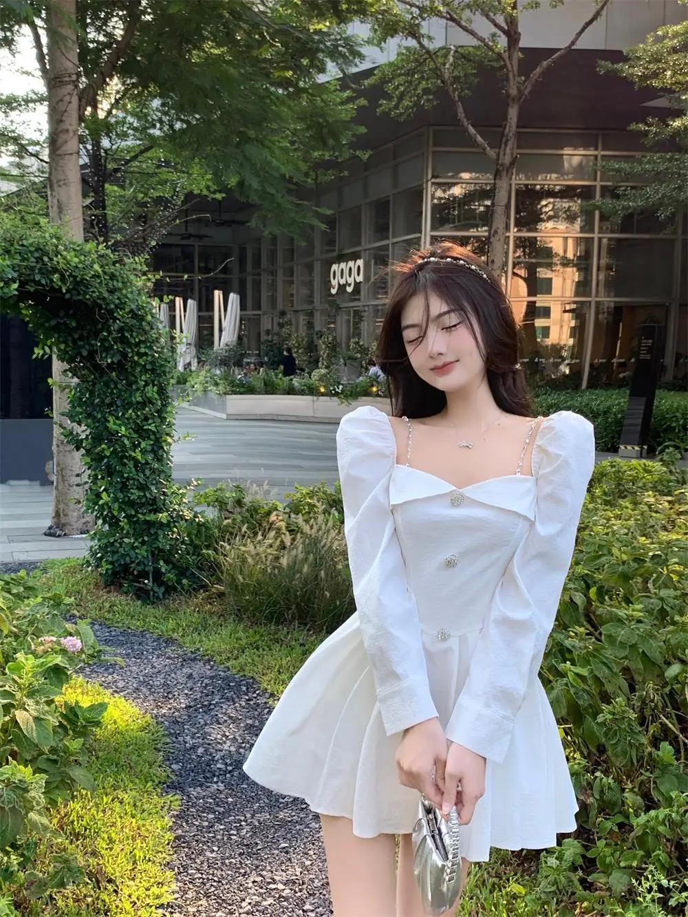 Korean Style Solid Mini Dress Women Long Sleeve Square Collar Spring Fashion High Waist Female Birthday Party Vestidos Mujer