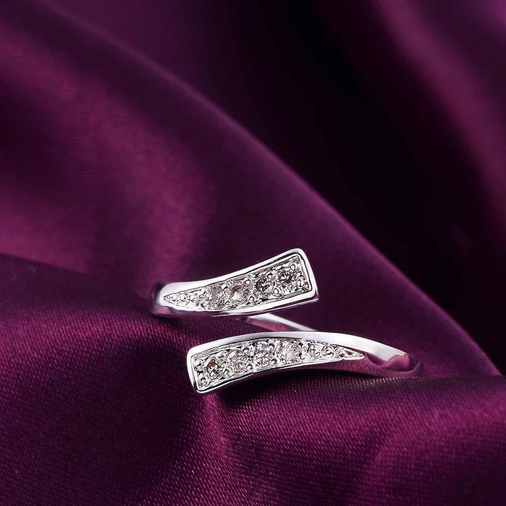925 Sterling Silver Crystal Open Rings For Women Simple adjustable Fashion Wedding Engagement Party Gifts Jewelry