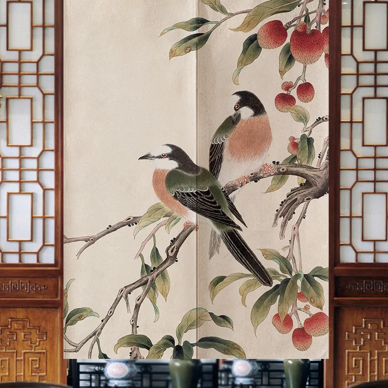New Chinese Zen Door Curtain Retro Flower-and-bird Decorative Curtain Kitchen Partition Curtain Toilet Feng Shui Curtain 5