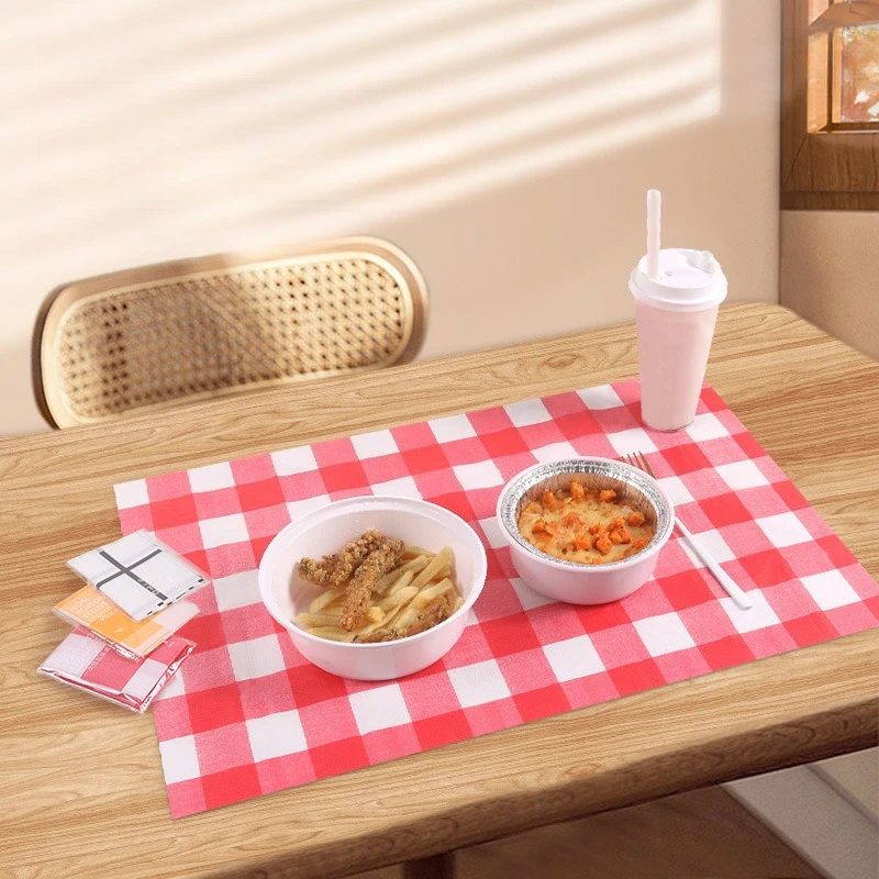 50Pcs 체크 무늬 플레이스 매트 다이닝 테이블 매트 주방 파티 사무실을위한 ..
