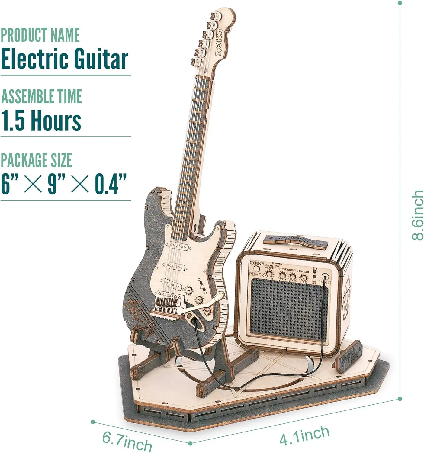 Robotime ROKR Electric Guitar Model Gift for Kids Assembly Creative Toys Building Block Set 3D Wooden Puzzle - TG605K 3