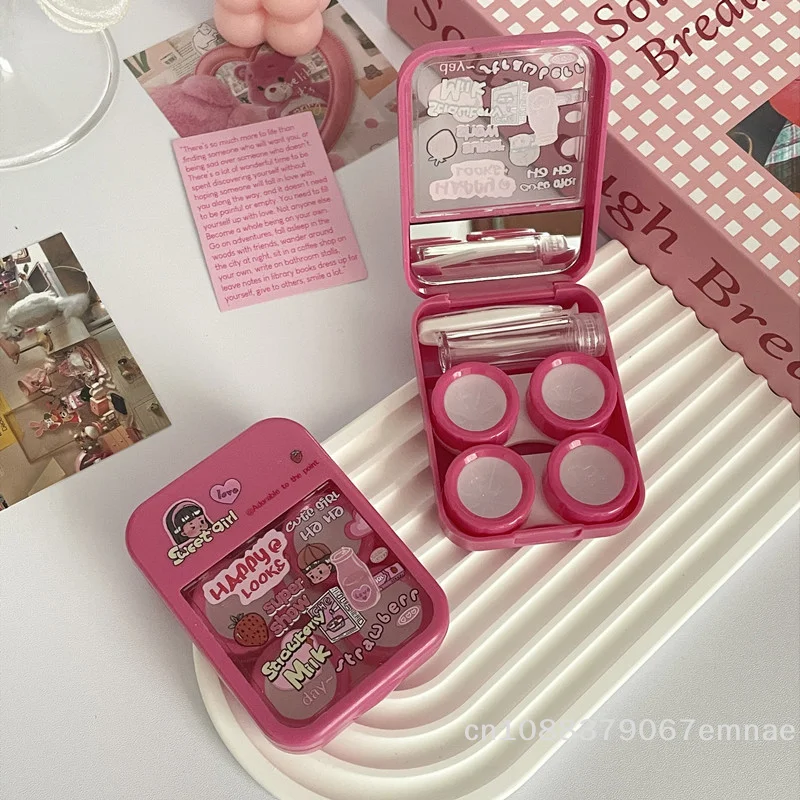 [ZYS]1Pc 8.1x6x2.2cm 소녀들을 위한 귀여운 미니 콘택트 렌즈 케이스 키트 여행용 휴대용 콘택트 렌즈 박스 콘택트 렌즈 보관 용기