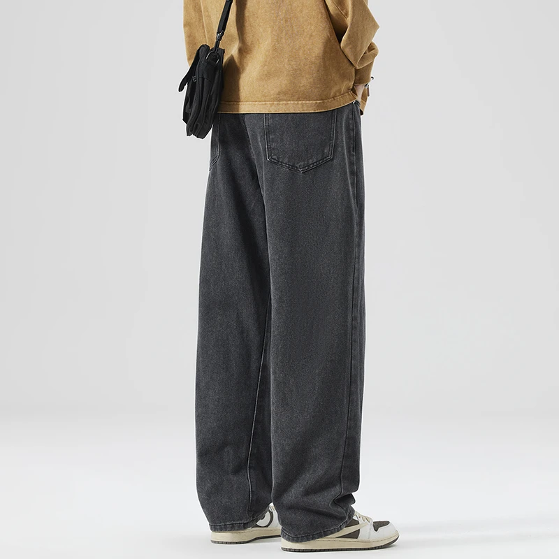 CUMUKKIYP Trendy Men's Loose-Fit Wide-Leg Jeans, American Style Denim Pants for Spring and Autumn