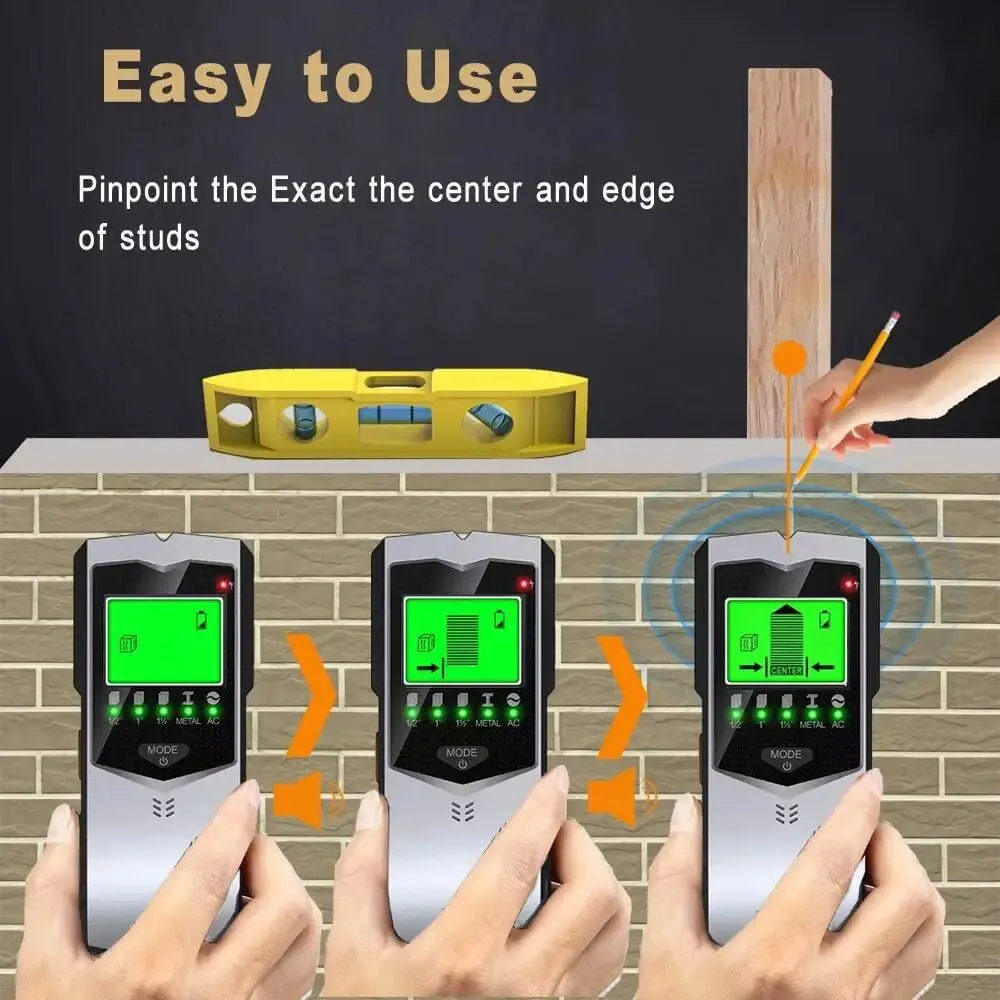 Stud Detector SH402 Wall Stud Finder Sensor 5 in 1 LCD Electronic Edge Center Wood Current Metal AC Live Wires Detection