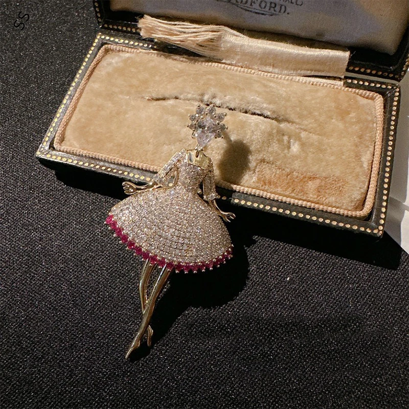 Fugitive Princess TUTU Dress Series Zircon/Artificial Shellfish Pearl Brooches for Women's Evening Clothing Accessories