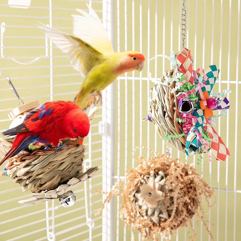 3 Pcs Bird Chewing Toys Colorful Parrot Foraging Shredder Health Toys Hanging Cage Accessories For Cockatiel Budgies Lovebird