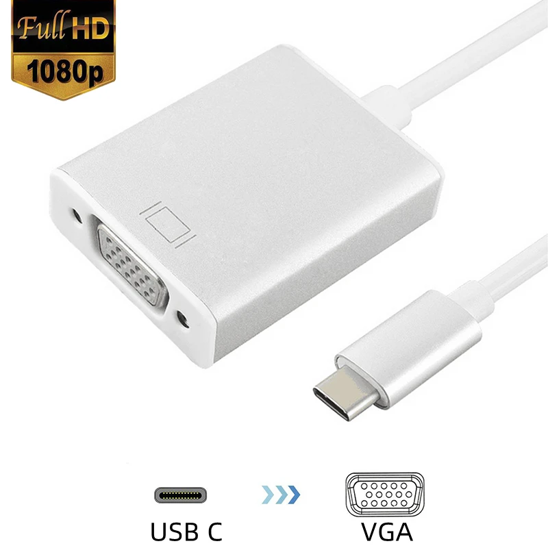 USB C Thunderbolt3 To D-SUB VGA Adapter Type-C Male To VGA Female Converter Cable for Macbook Chromebook PC Monitor Projector