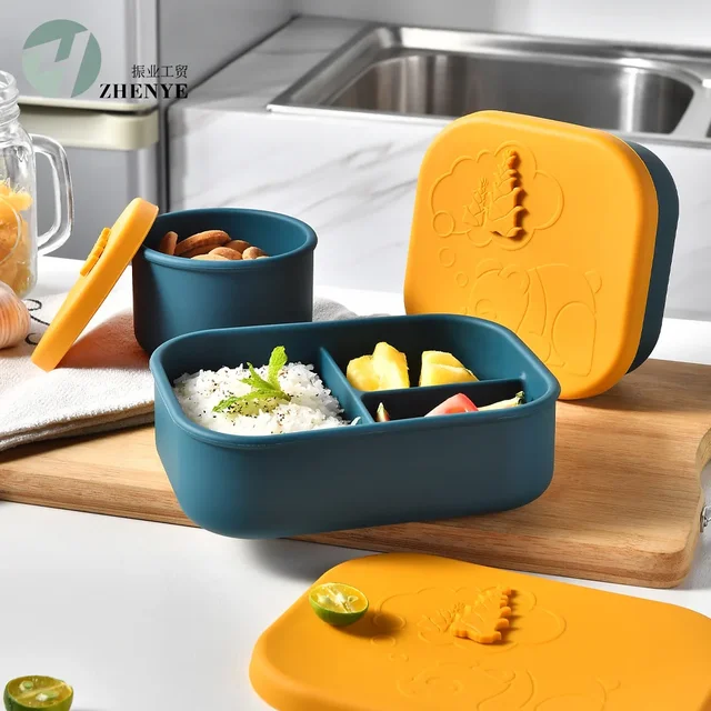Boîte à bento pliable en silicone pour enfants, boîte à lunch, pique-nique en plein air, bol de conservation des aliments frais, stockage d'aliments frais, beaucoup 3