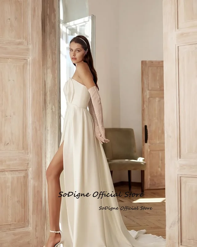 SoDigne A-line Satin Simple Wedding Dresses Strapless Sleeveless Bridal Dress Split Long Wedding Gown Robe De Mairee Customized 13 S2ba34b312bb748dba9fb6658cfd90997J