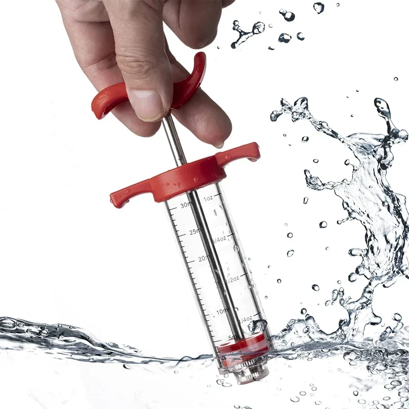 50ml Syringe/3 needles/cleaning brush BBQ Injector Cooking Meat Poultry Seasoning Marinade Stainless Steel Needle BBQ Injector