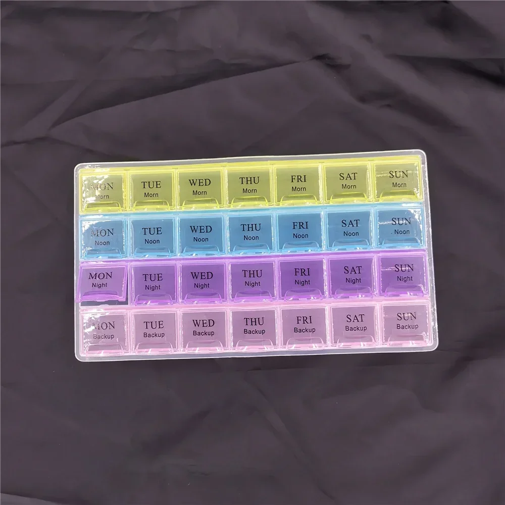 1PCS Weekly 7 Days Tablet Pill Organizer 4 Row 28 Squares 3 Rows 21 Grids 2 Row 14 Grids Medicine Storage Container Case
