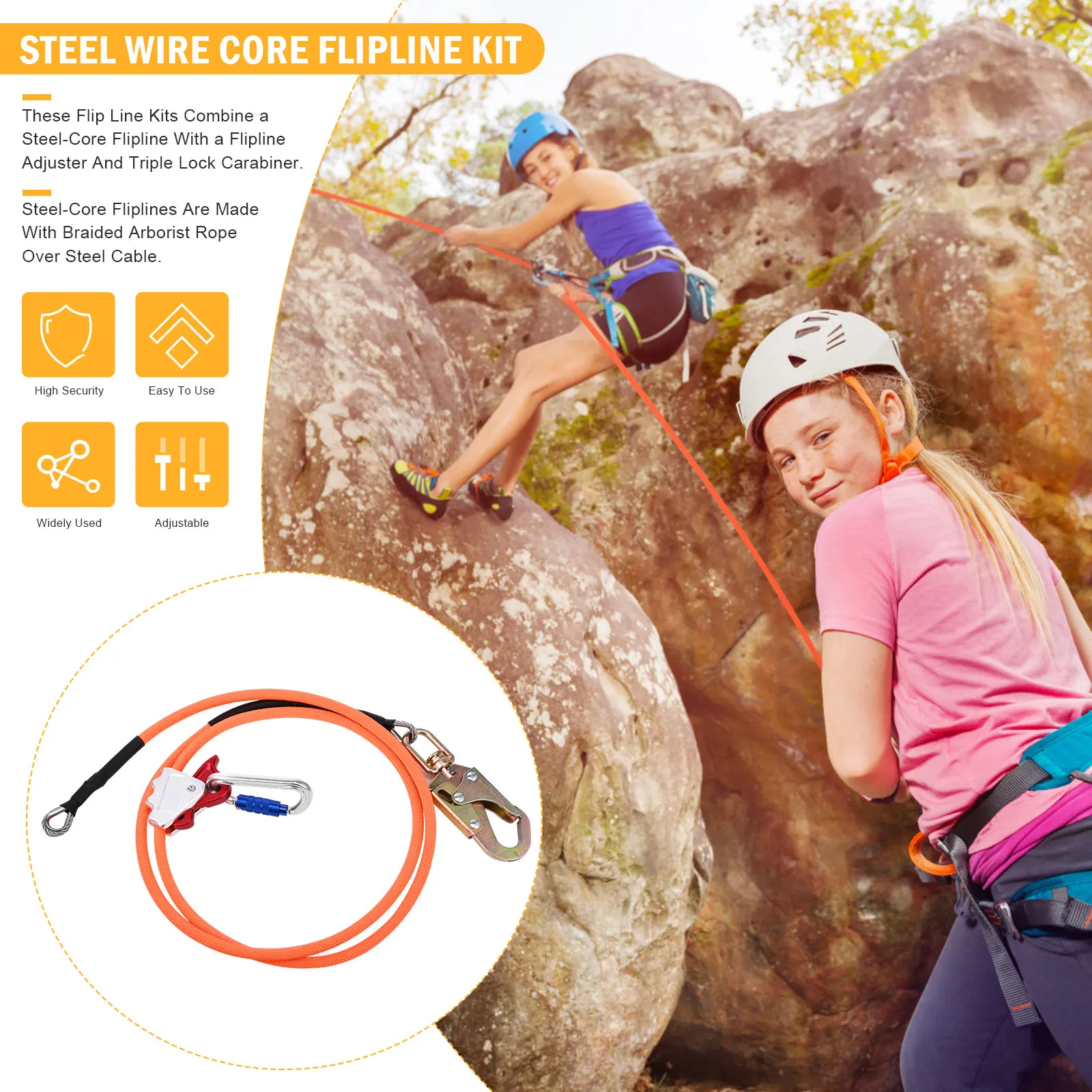 1/2 X 8' Steel Core tree climbing kit ，flipline for climbing trees,  climbing tree equipment，arborist，tree climbing harness