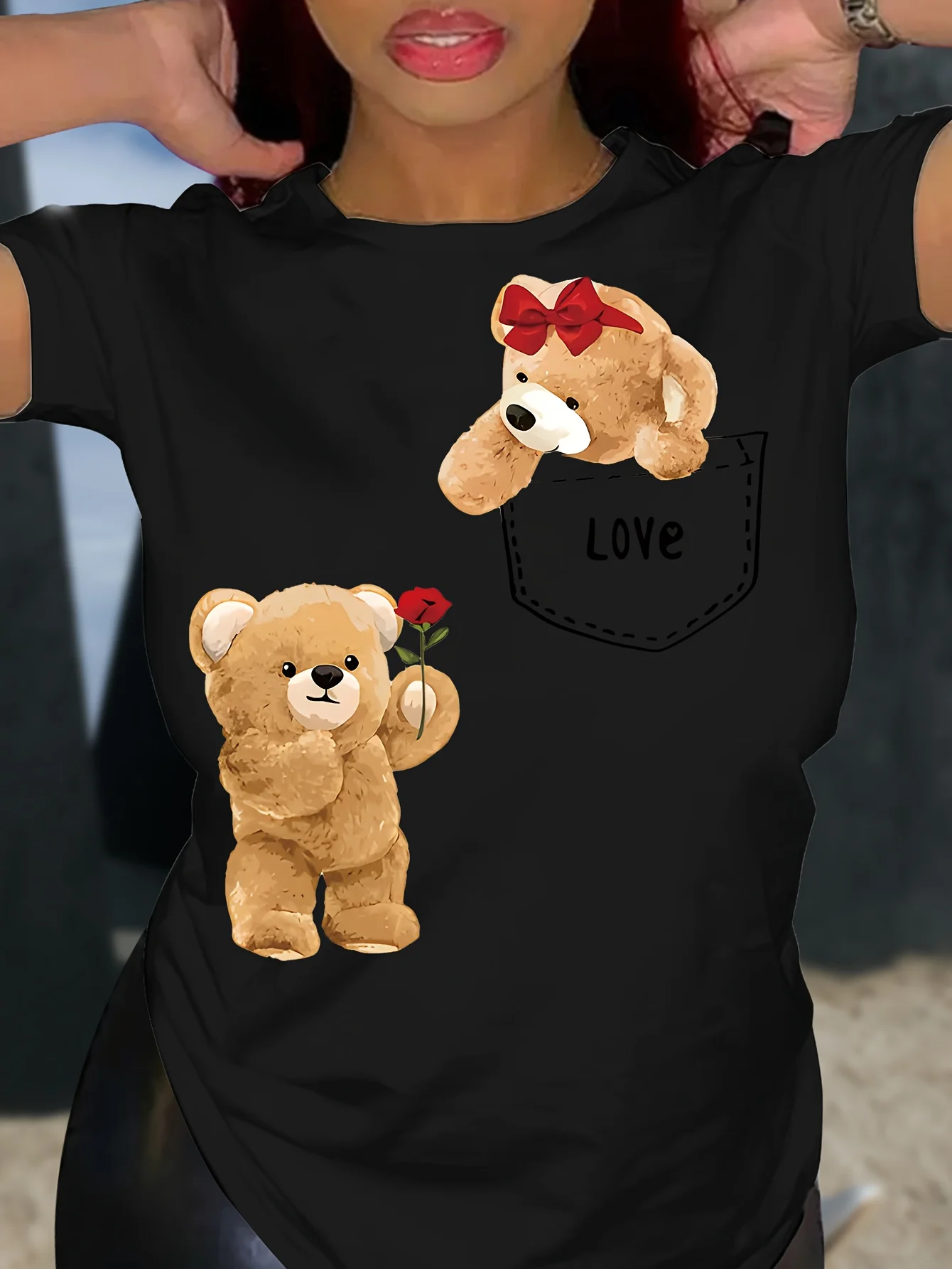 tシャツ STUFFED BEAR L/S BABY TEE レディース Black Oversized T-shirt with teddy-bear print - Buy Online