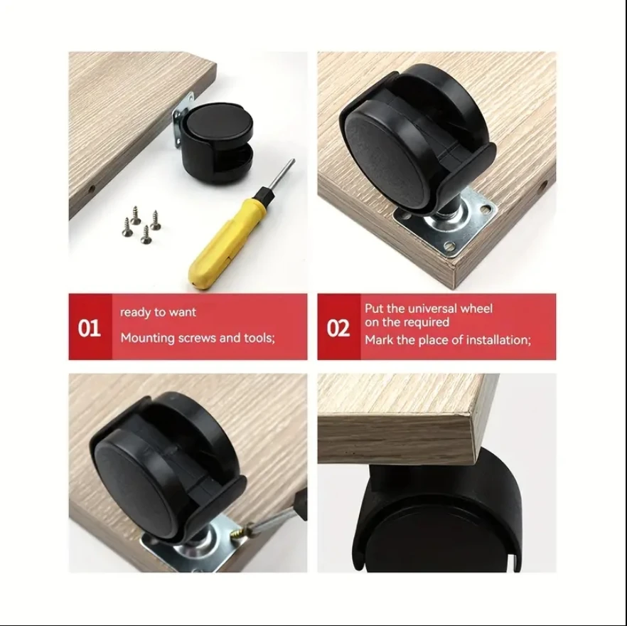 1.5 Inch Flat furniture casters Right-Angle Wire Teeth Planter Furniture Plastic Casters Office Activities Cabinet Wheels 4pcs