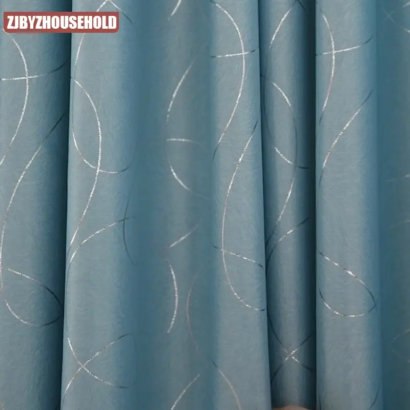

Blackout Blue Jacquard Curtains for Living Room Bedroom New Simple Modern Insulation Polyester Thickened Light Luxury Sunshade