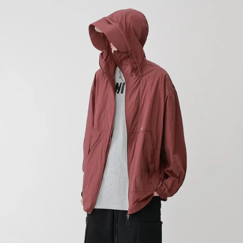 Sportswear Outdoor Jackets Hooded Coats Double Zipper Coats Hooded Sun Protection Lightweight Windbreaker Pocket Loose Clothing