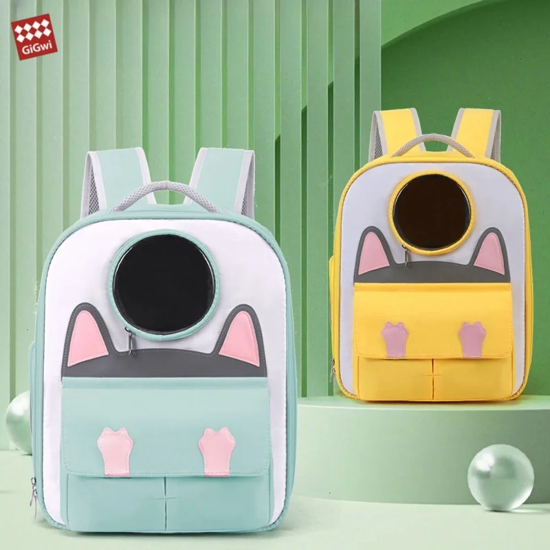 GiGwi New Transparent Pet Cat Colorblock Carrier Bag Outdoor Travel Backpack Breathable Cat Carrying Bag For Pets Up To 6.5kg