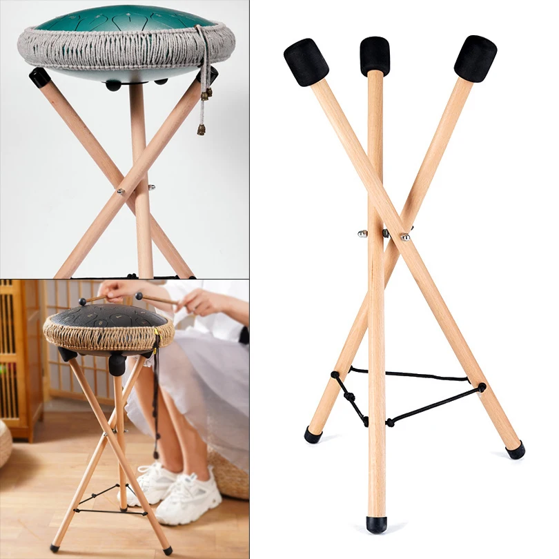 

Tongue Hand Drum Rack Stand Beech Wood Floor Triangle Bracket Hang Handpan Universal Folding Portable