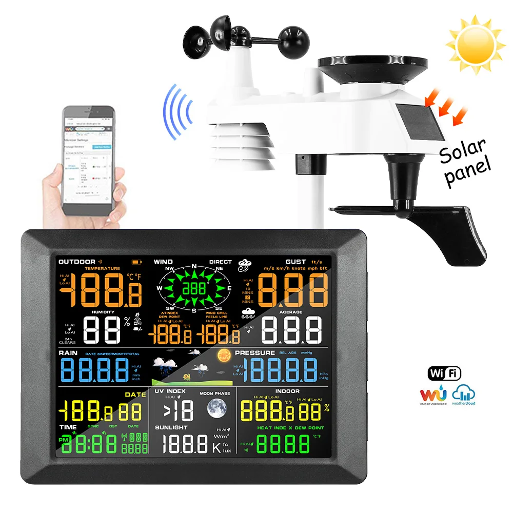WiFi Professional 0310 Weather Station Internet Wireless With Outdoor Sensor Rain Gauge Smart Life Weather Forecast Wind Gauge weather station
