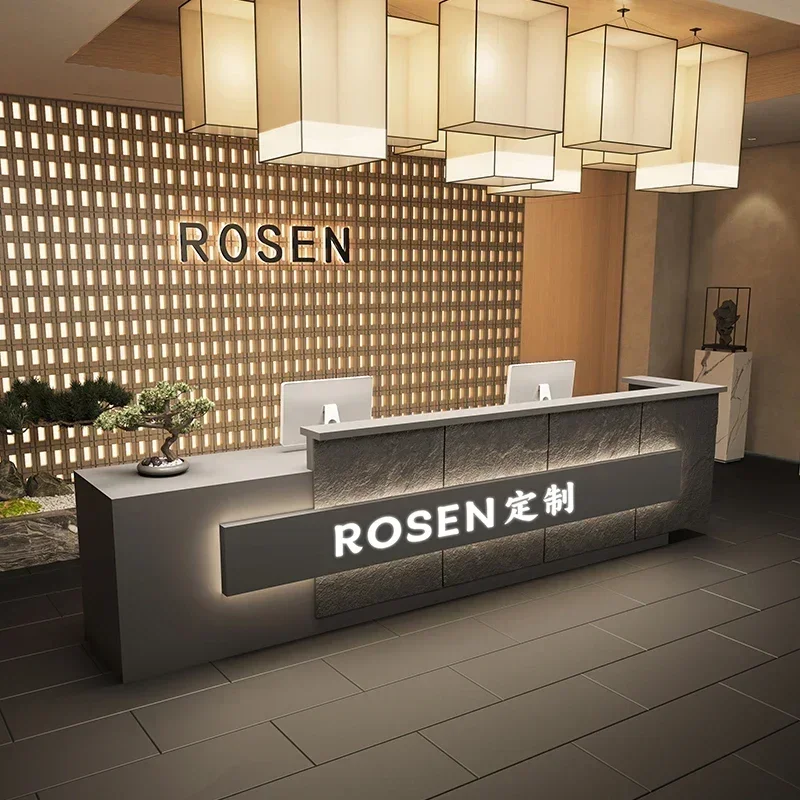 Beauty Institute Counter Reception Desk Luxury Receiption Modern Cosmetics Receptionist Front Salon Shop Service Hairdressing