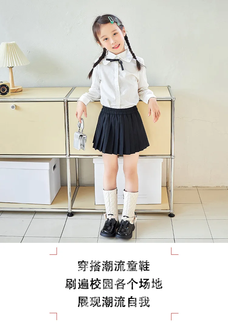 Girls Black Boots Glossy 2024 Side Zipper Children High