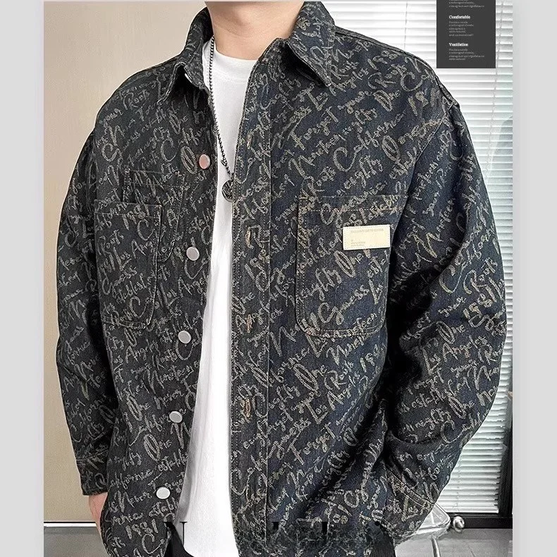 Large Size Flannel Casual irt Autumn Winter High End Embroidery Waed Denim Collar Jaet for Men Youth Polyester 00%