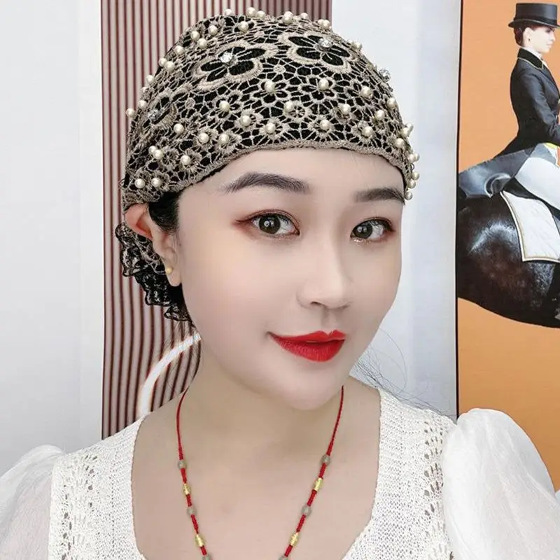 Ladies Floral Lace Headscarf Women Inner Hat Hijab Scarf Lace Cap Turban Headwear Underscarf Flower Headscarf Wrap Bonnet Hair ladies headscarf