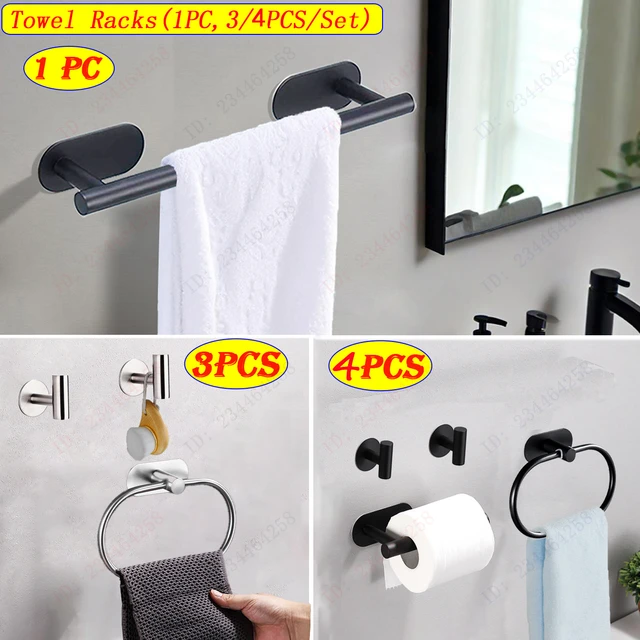 กาวผ้าเช็ดตัวตะขอผู้ถือกระดาษห้องน้ําผ้าเช็ดตัวแหวนชุดอุปกรณ์ห้องน้ําสแตนเลส Wall Mount ผ้าเช็ดตัวแขวน 1