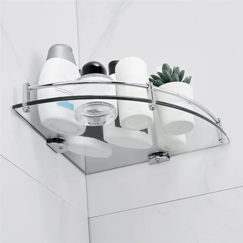 Hot Selling-Bathroom Shelves, Bathroom Glass Corner Shelf Triangle Wall Mounted ,Tempered Glass Shelf For Storing Shower Gel/Soa 3
