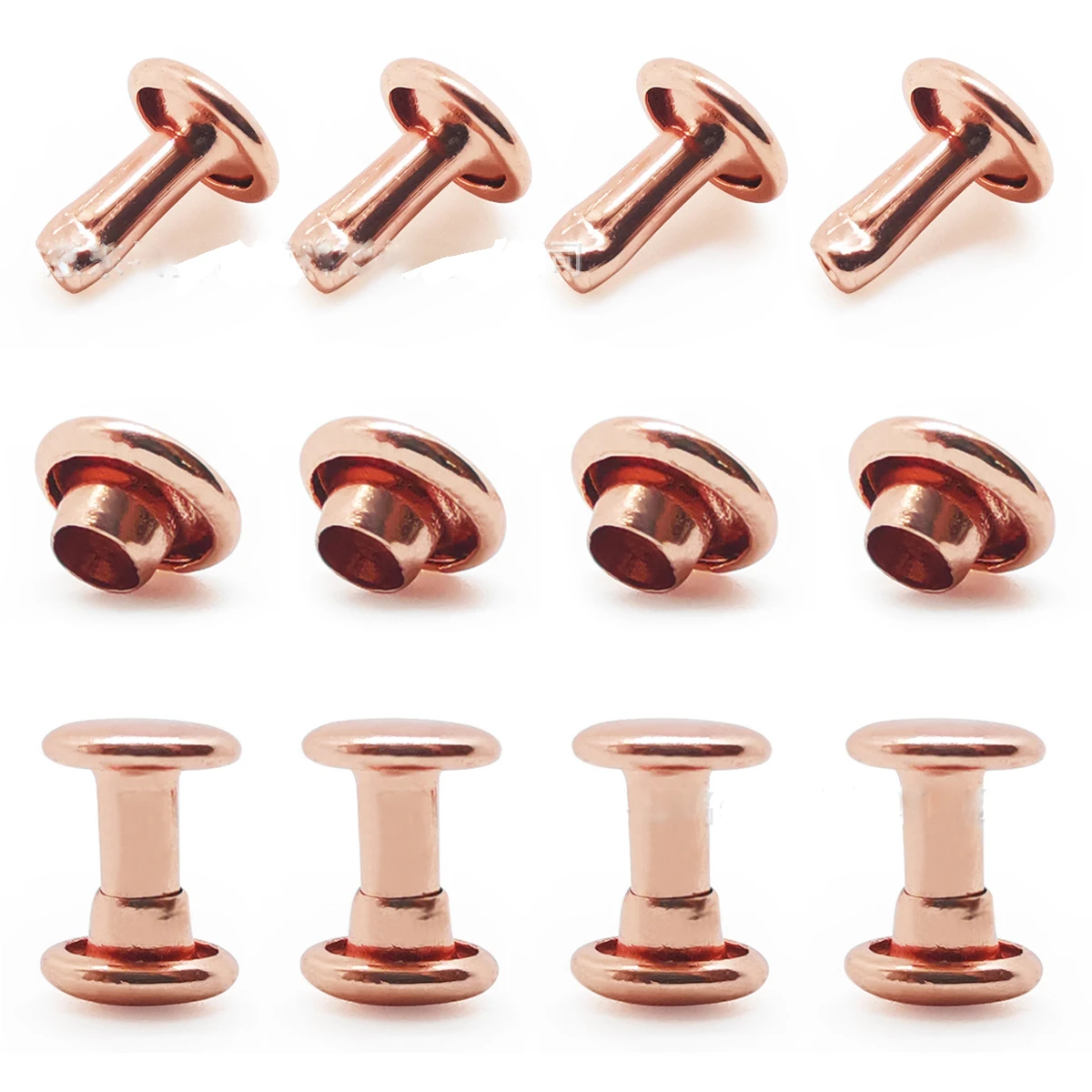 

100pcs Double Rivets Rose Gold Round Iron Rivet Studs For Purse Bags Handbags Shoes Belts Leather Craft DIY Sewing Tool