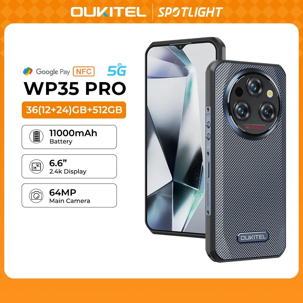 Oukitel WP35 PRO Rugged Smartphone 5G 11000mAh 36GB+512GB, 6.6
