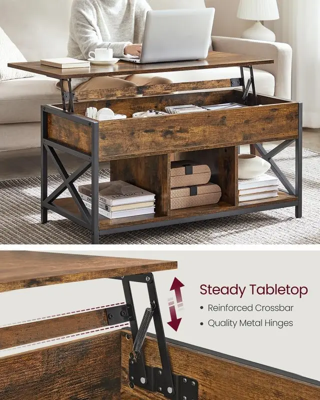 Coffee Table,Lift Coffee Table with Storage Shelf,Hidden Compartments and Lifting Top,19.7 x 39.4 x (19.3-24.4) Inches 6