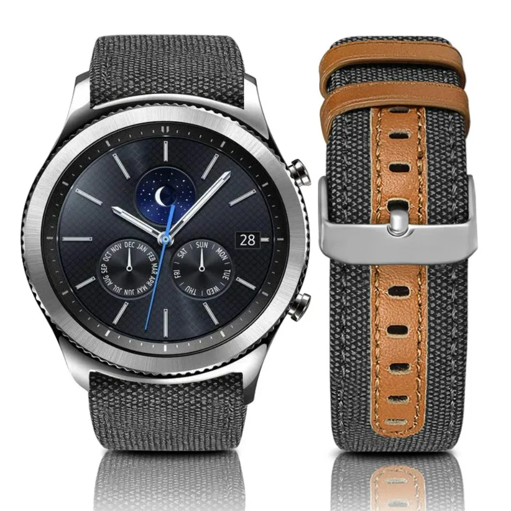 

Leather Canvas Strap for Samsung Watch 46mm/3 45mm/Gear S3 Wristband for Huawei Watch 4 Pro/GT 4 3 2 46mm/Amazfit GTR 47mm Strap