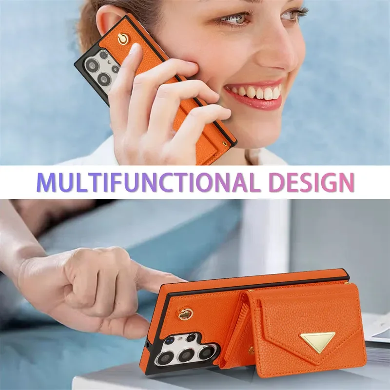 Lanyard Crossbody Leather Phone Case with Card Wallet Cover