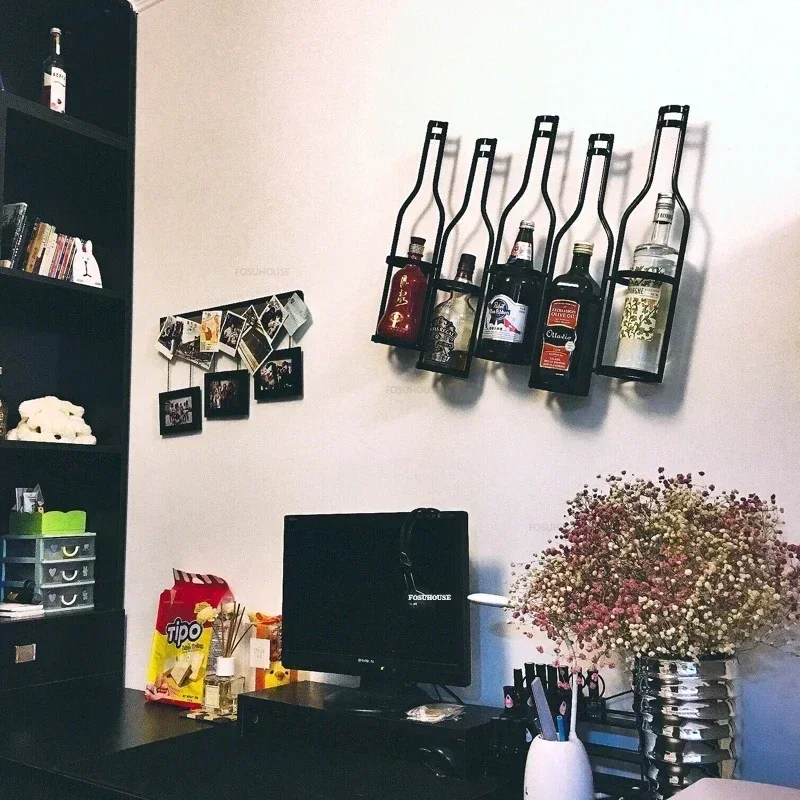 American Wall-mounted Wine Rack Home Creative Wine Cabinet Retro Bar Furniture Restaurant Bar Wrought Iron Wall Art Decorations