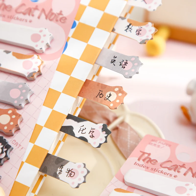 Mr.paper Index Page Stickers 180 Pcs/6 Colors Cute Cat Stickers Binder Dividers Planner Divider Bookmark Label Dividers