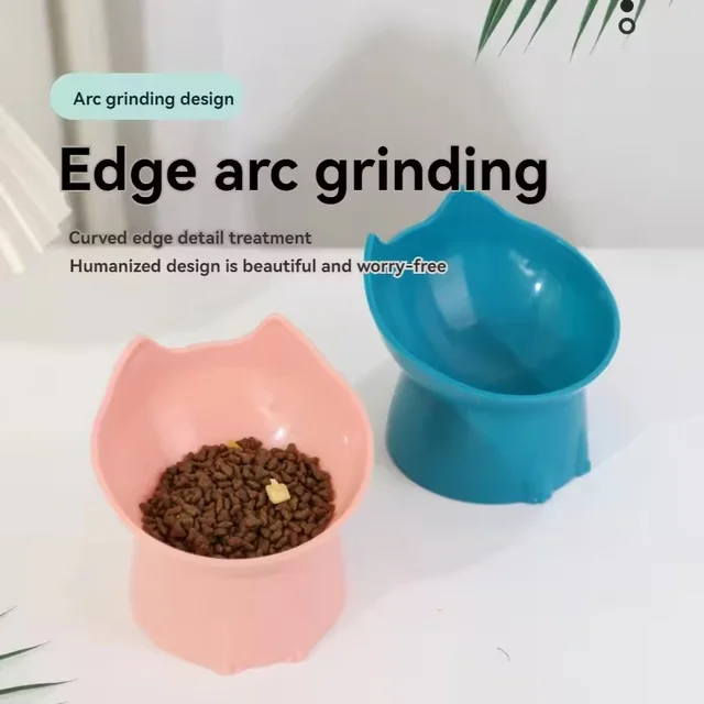 Tilted Elevated Cat Food Bowl Ergonomic Cat Food Dish Anti Neck Protector Vomiting Raised Cats Food Bowl Non Slip for Cats Dogs 2