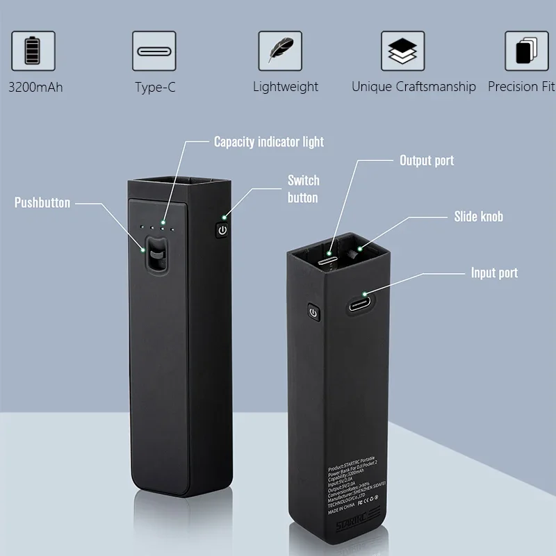 For DJI Osmo Pocket 2 Power Bank 3200mAh Mobile Portable Fast Charging Charger For DJI Pocket 3 Camera Handheld Charger 1073778 battery charger hub