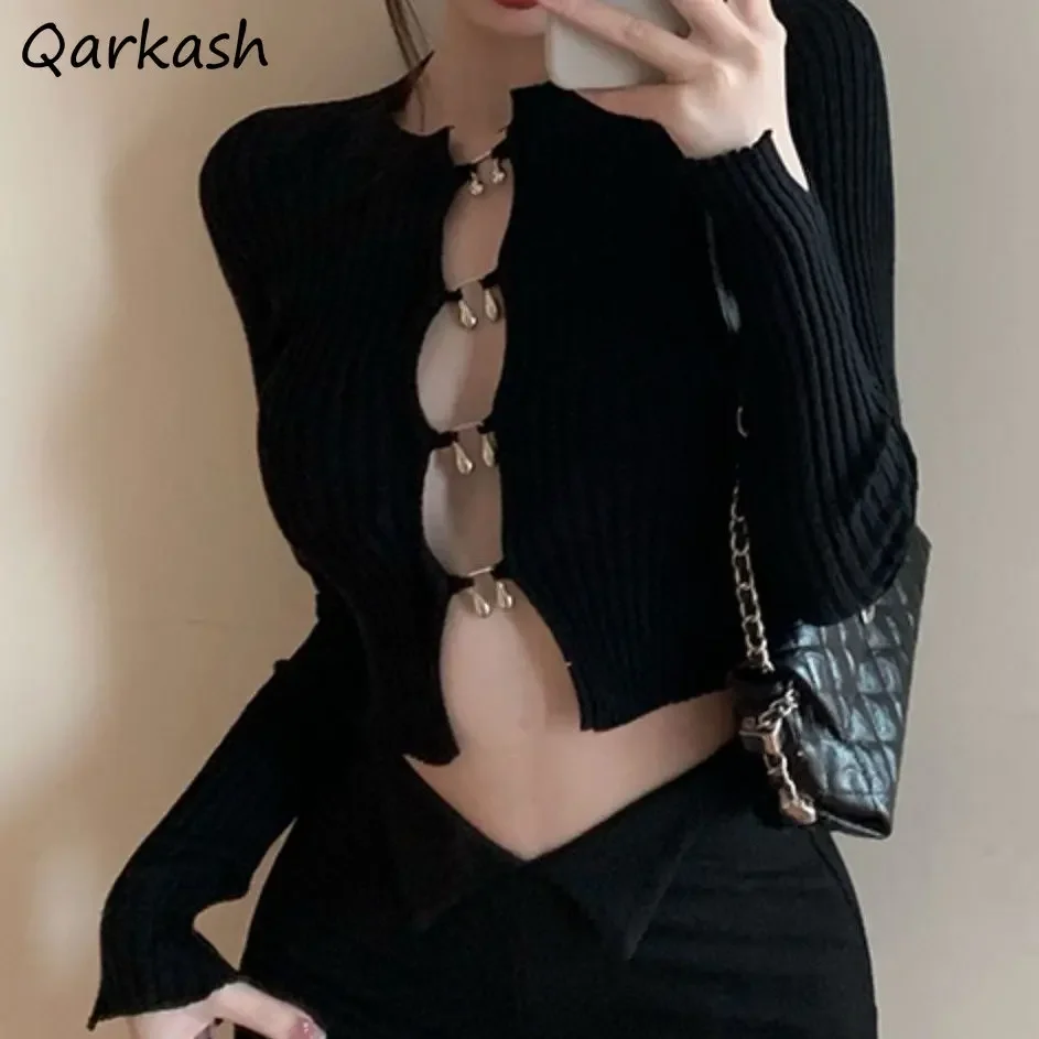 

Cardigans for Women Sexy Hollow Out Design Slim Cropped Knit O-neck Spring Korean Fashion Кардиган Женский Hotsweet Streetwear