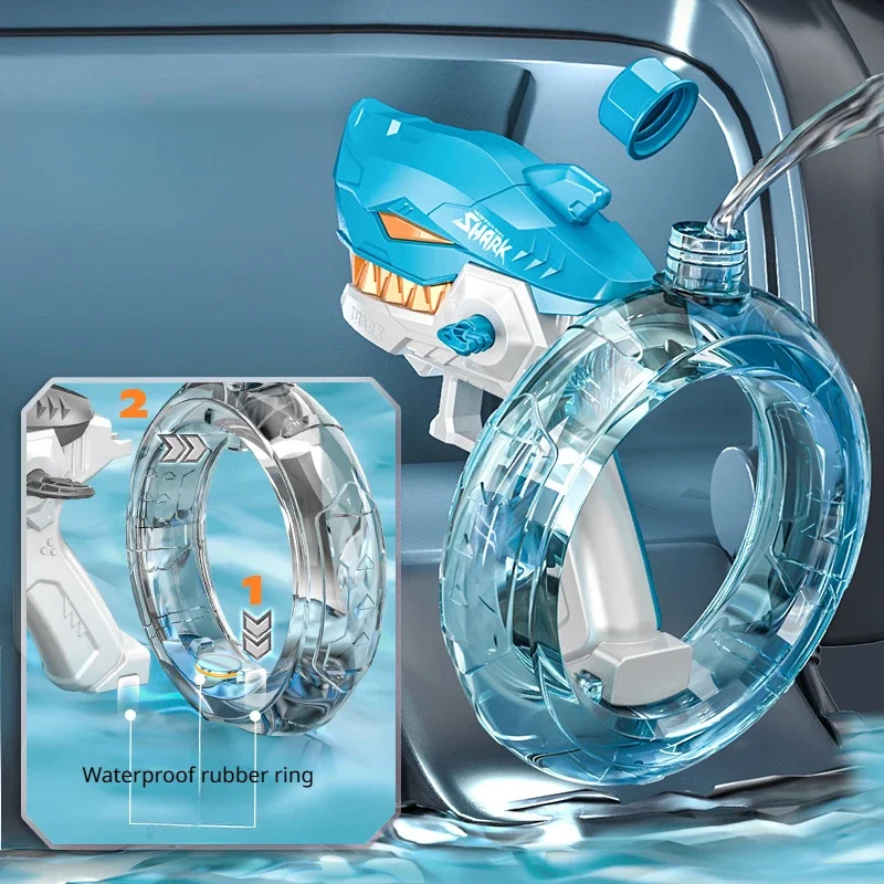 Fully Automatic High Pressure Electric Shark Water Gun Toy Continuous Spray Large Capacity Water Blaster Birthday Gift for Kids 5